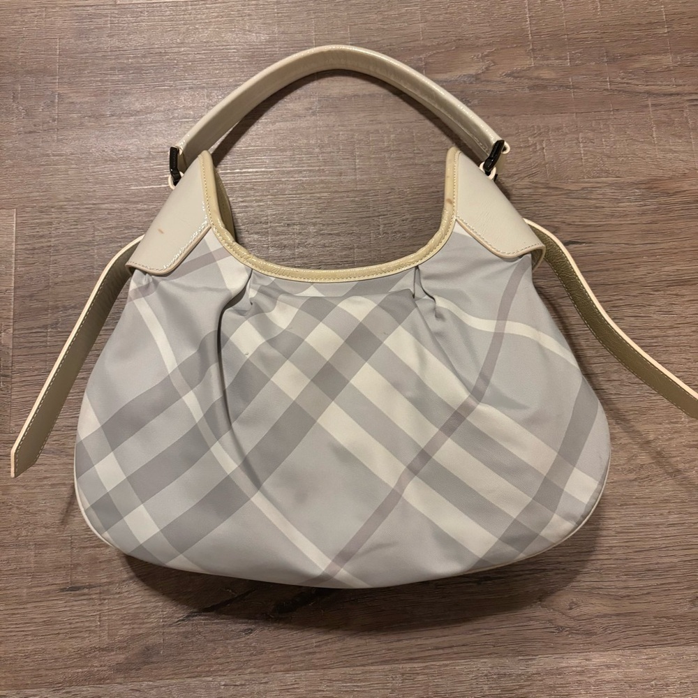 Burberry Ivory Beat Check Canvas Hobo Bag